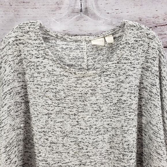 Chico's Black White Knit Textured Mini Fringe Dolman Sleeve Top Size 3 - Picture 4 of 15
